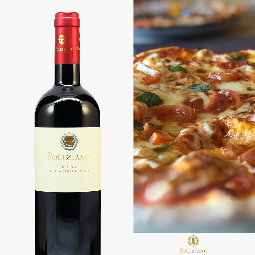 ACIENDA POLIZIANO Rosso di Montepulciano DOC 2019  Dieser Rosso di Montepulciano ist eine Cuvée aus 80% Sangiovese und 20% Merlot. Er ist etwas sanfter und fruchtiger als ein Chianti und bringt neben seinen Kirscharomen Würze und Erde mit. Begleiten kann 